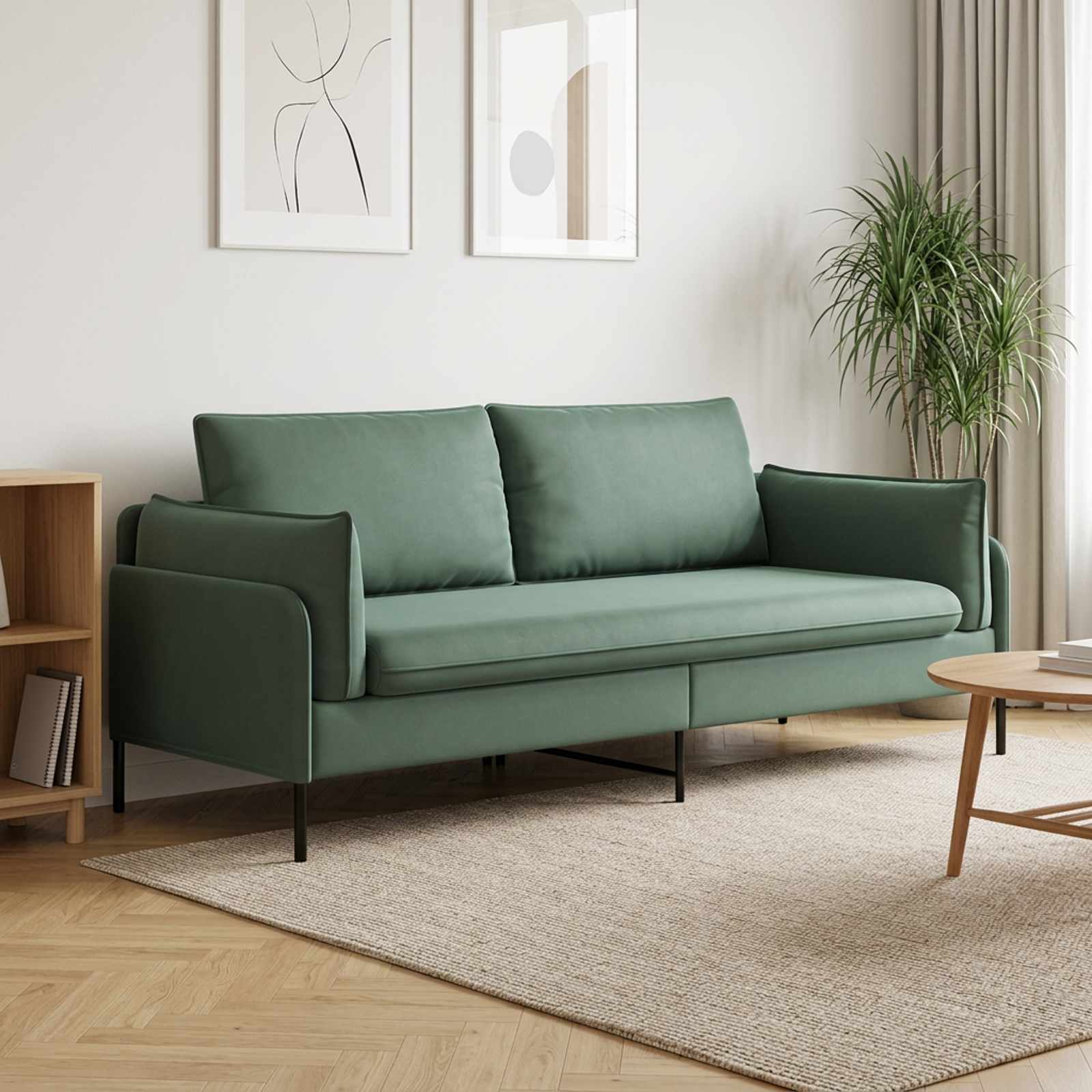 vidaXL 3-personers sofa 3-personers Havgrøn 222 x 81 x 89 cm Fløjl