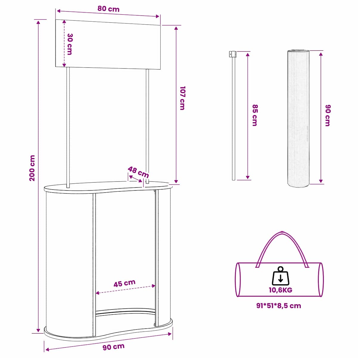 Messebord 90 x 48 x 200 cm - Billede 9