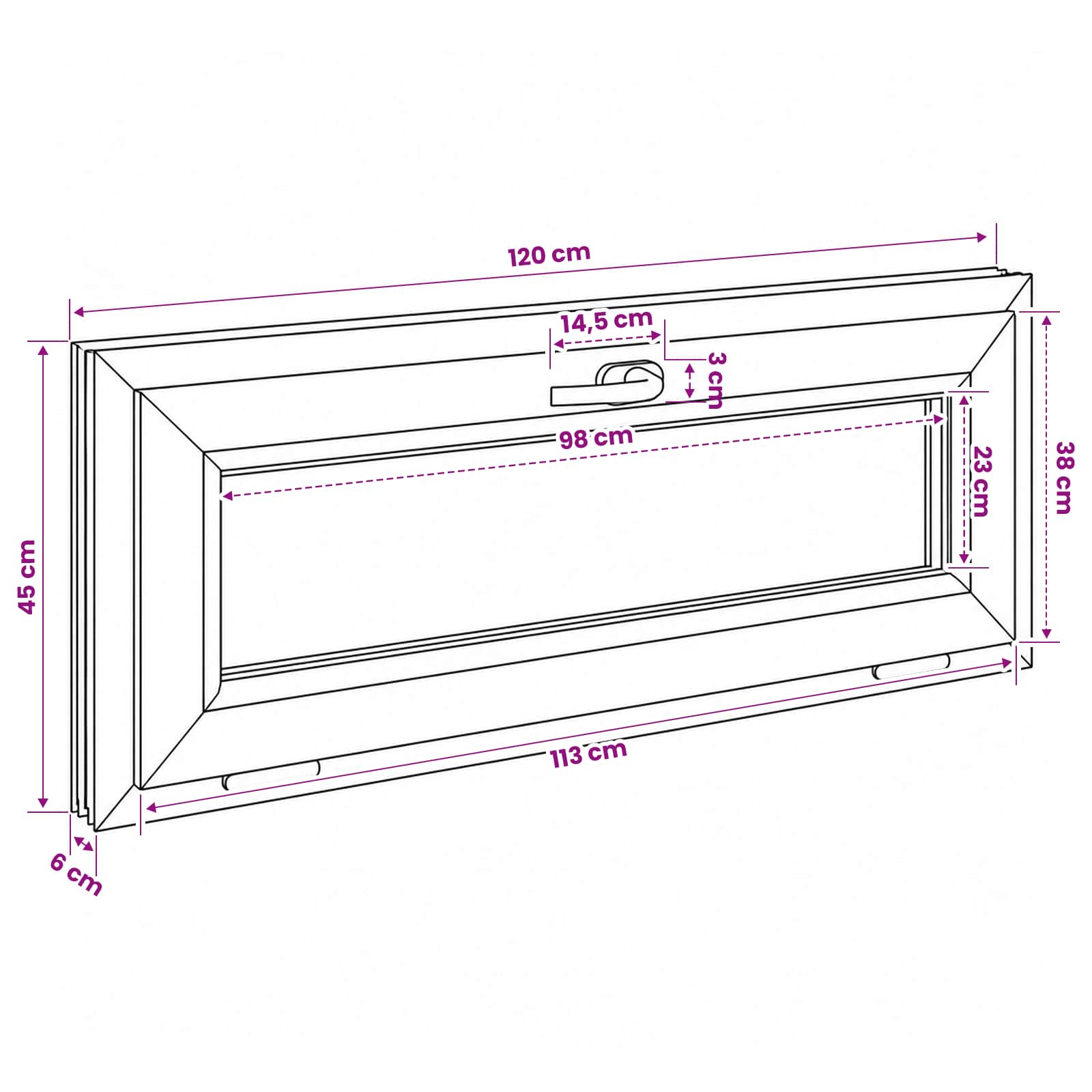 Notranja barva okna za klet bela RISOR 120 x 45 cm