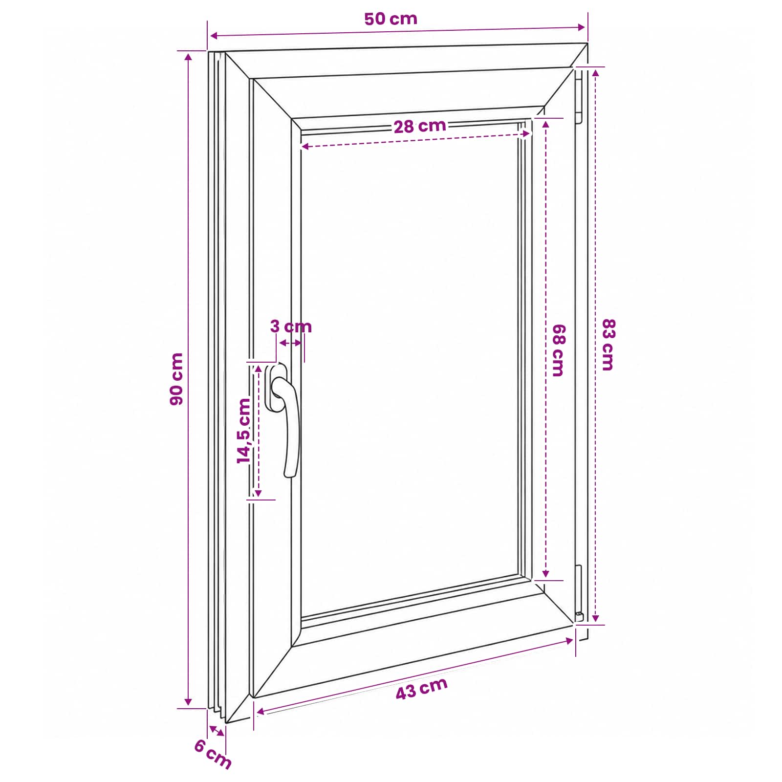 Notranja barva okna za klet bela RISOR 50 x 90 cm