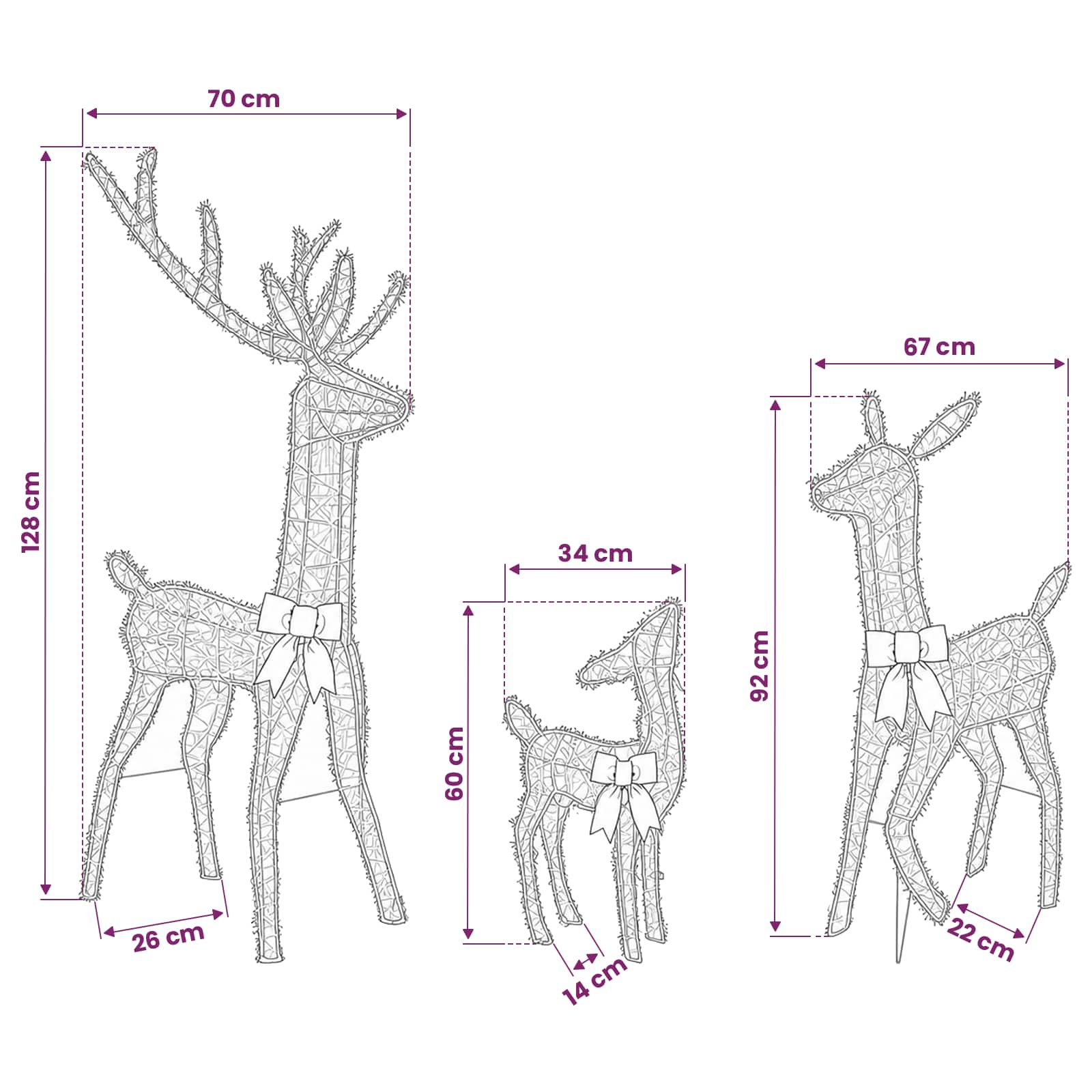 Christmas LED Reindeer Family 300 LEDs size guide