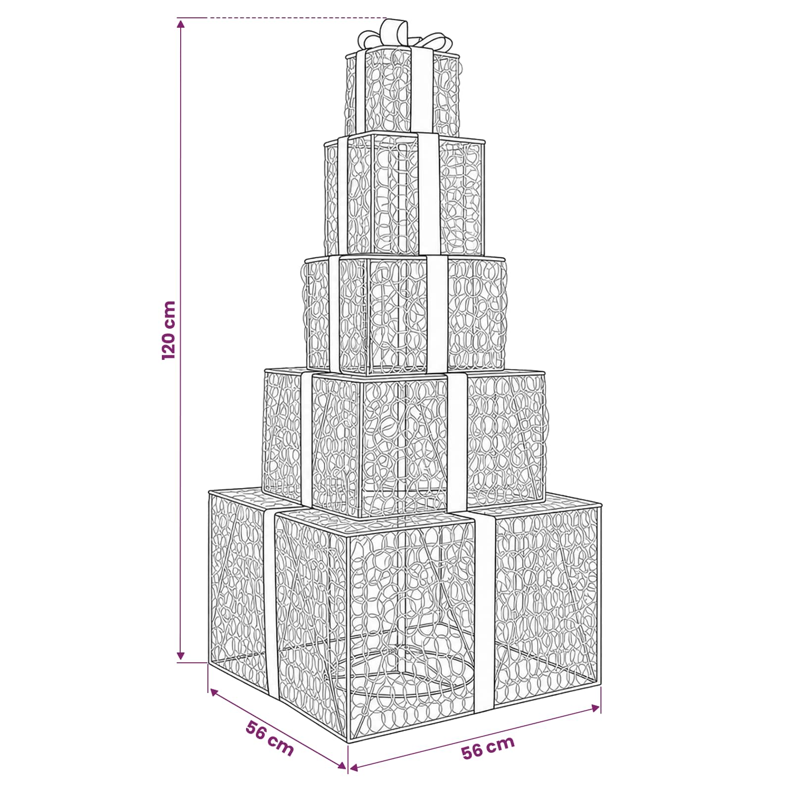 Christmas LED Gift Box Stack 250 LEDs size guide