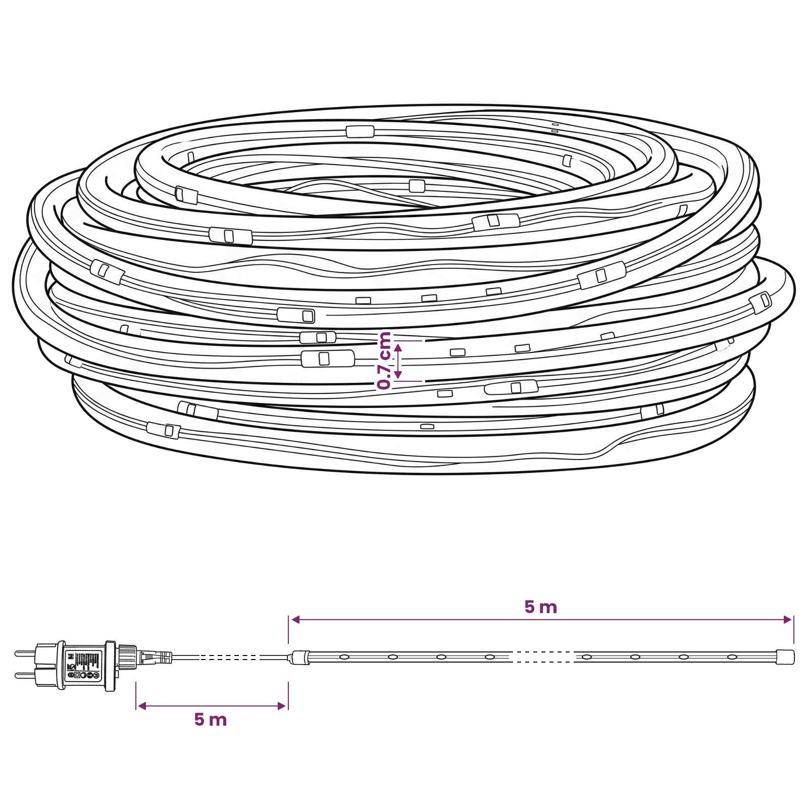 Christmas LED Rope Light 120 LEDs and size guide