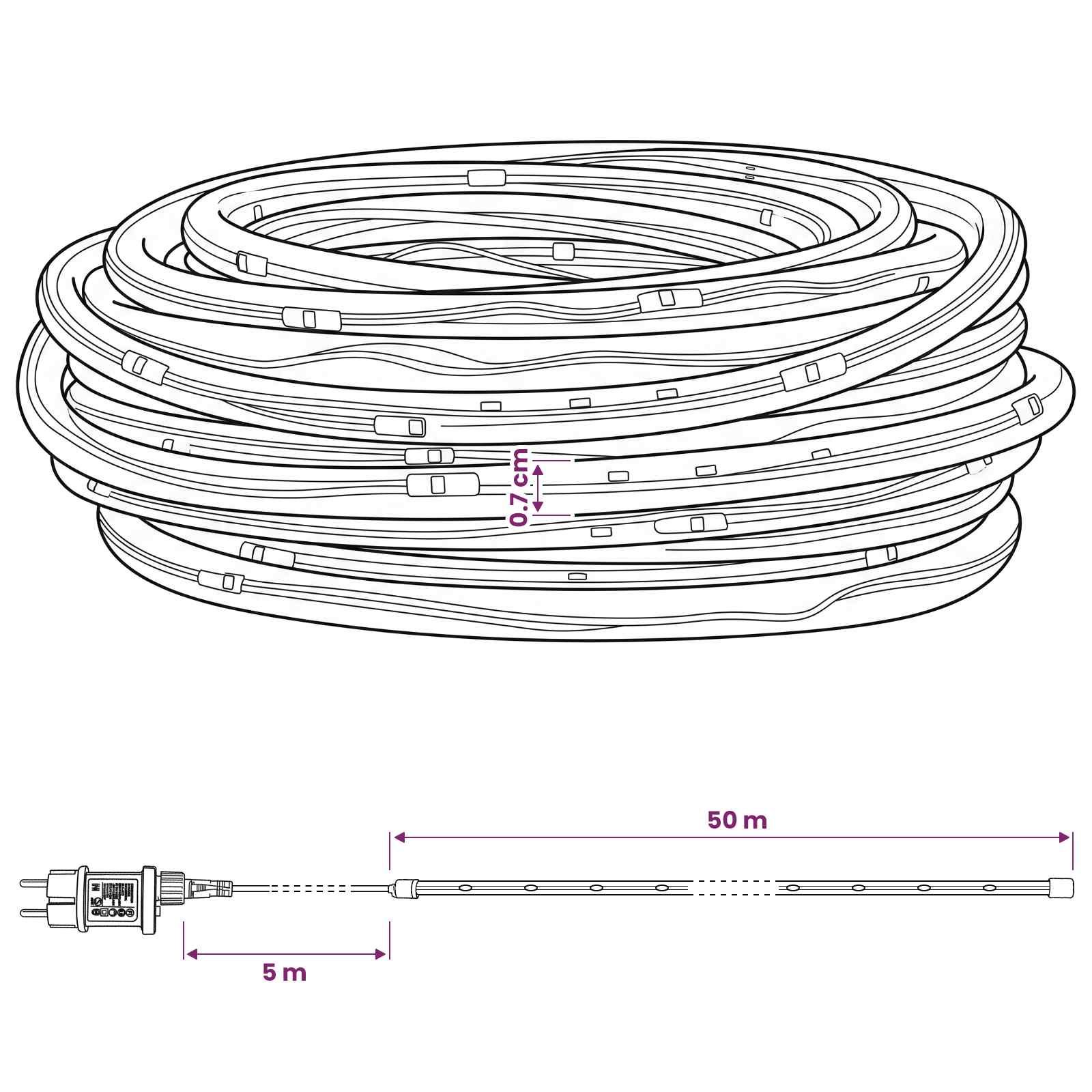 Christmas LED Rope Light 1200 LEDs and size guide