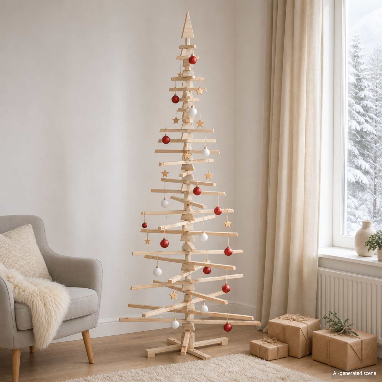 Leseno božično drevo KOTKA 240 cm Trdna borovina Naravna