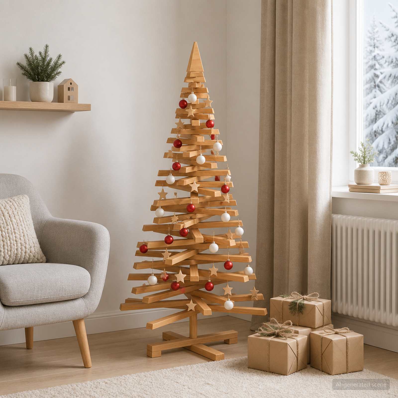 Leseno božično drevo KOTKA 120 cm Trdna borovina Rjava obdelava
