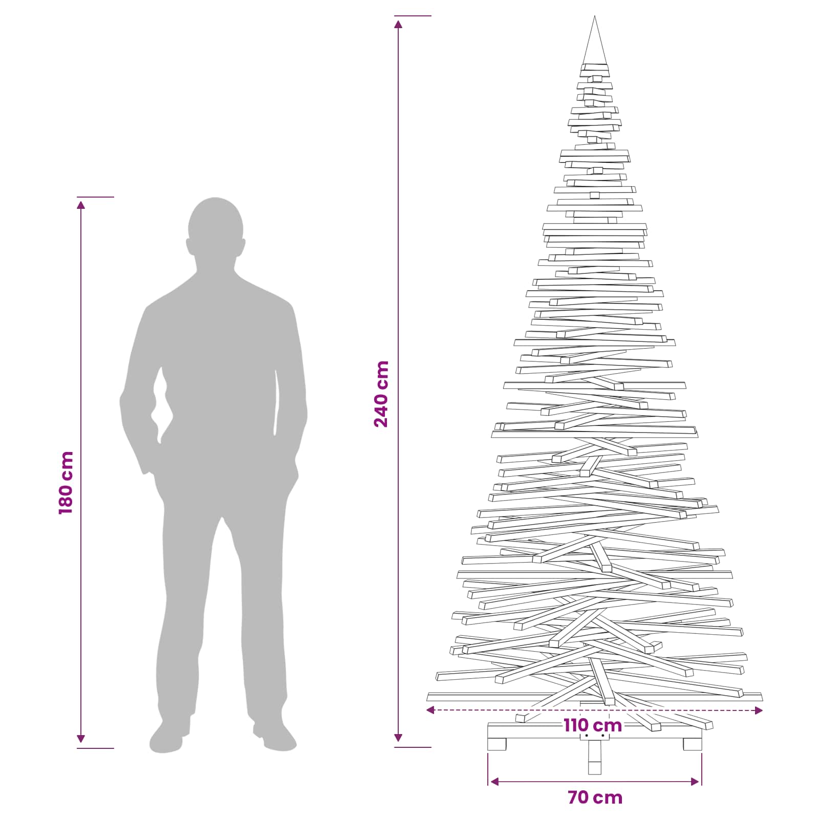Leseno božično drevo KOTKA 240 cm Trdna borovina Rjava obdelava