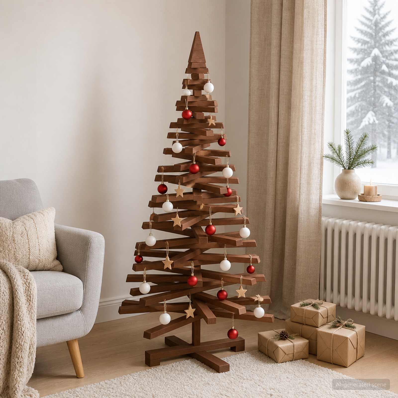 vidaXL Træ juletræ KOTKA 120 cm Massivt fyrretræ Mørkebrun Finish