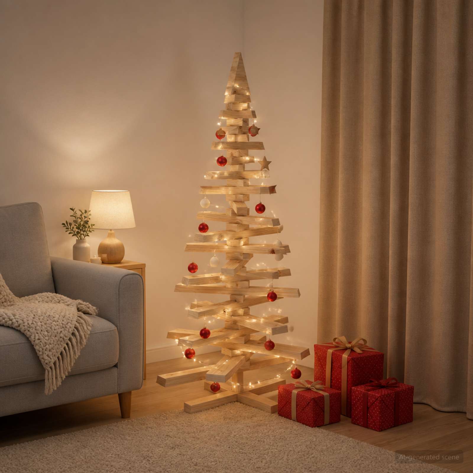 Houten kerstboom KOTKA 120 cm Massief grenenhout Natuurlijk