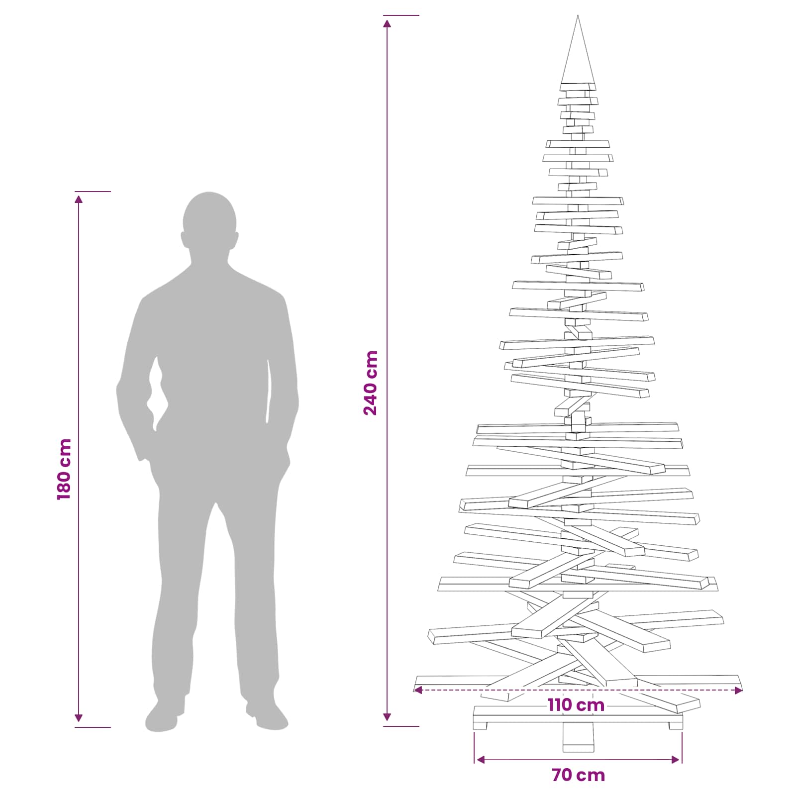 Leseno božično drevo KOTKA 240 cm Trdna borovina Naravna