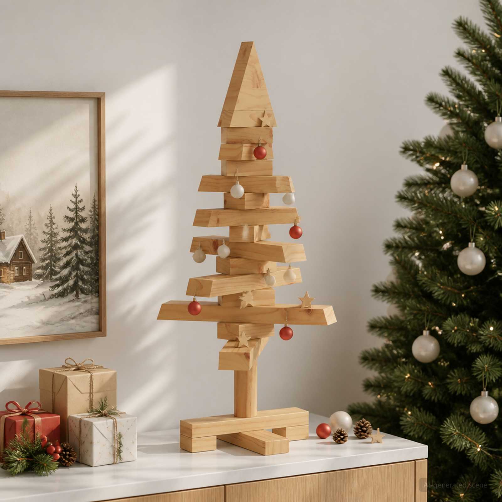 Leseno božično drevo KOTKA 60 cm Trdna borovina Rjava obdelava
