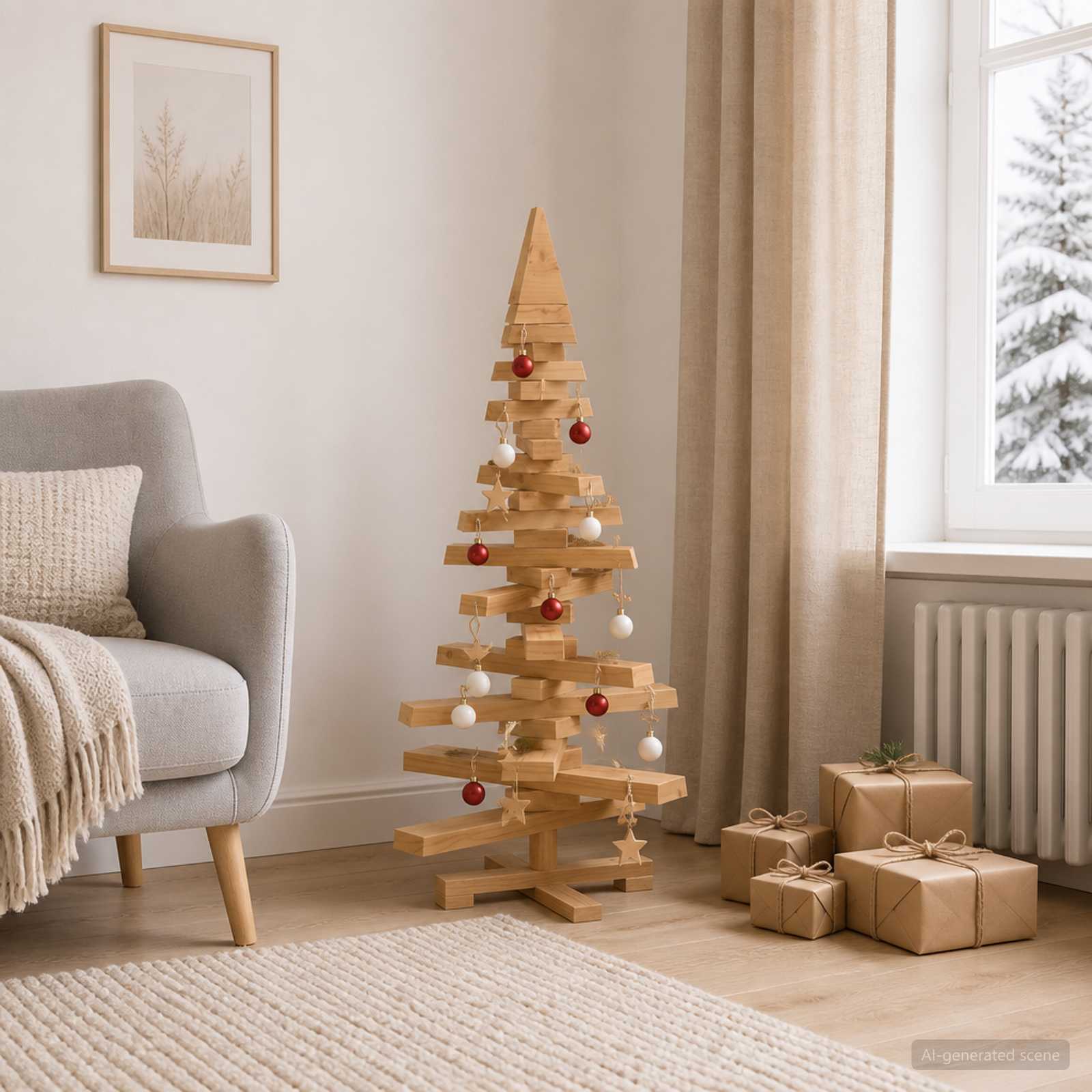 Leseno božično drevo KOTKA 90 cm Trdna borovina Rjava obdelava