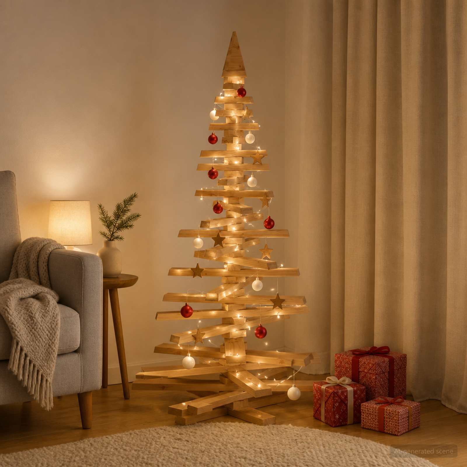 Leseno božično drevo KOTKA 150 cm Trdna borovina Rjava obdelava