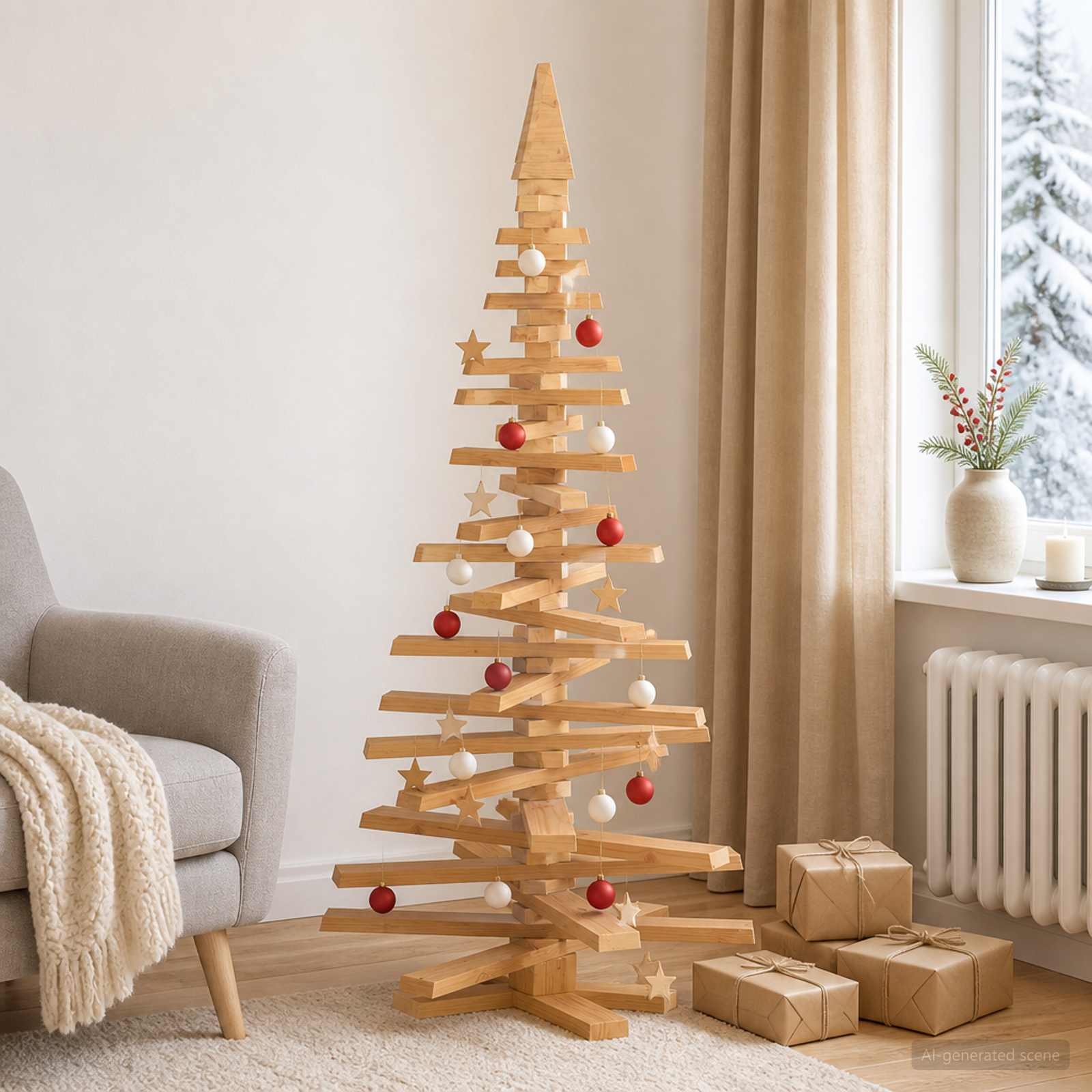 Leseno božično drevo KOTKA 150 cm Trdna borovina Rjava obdelava