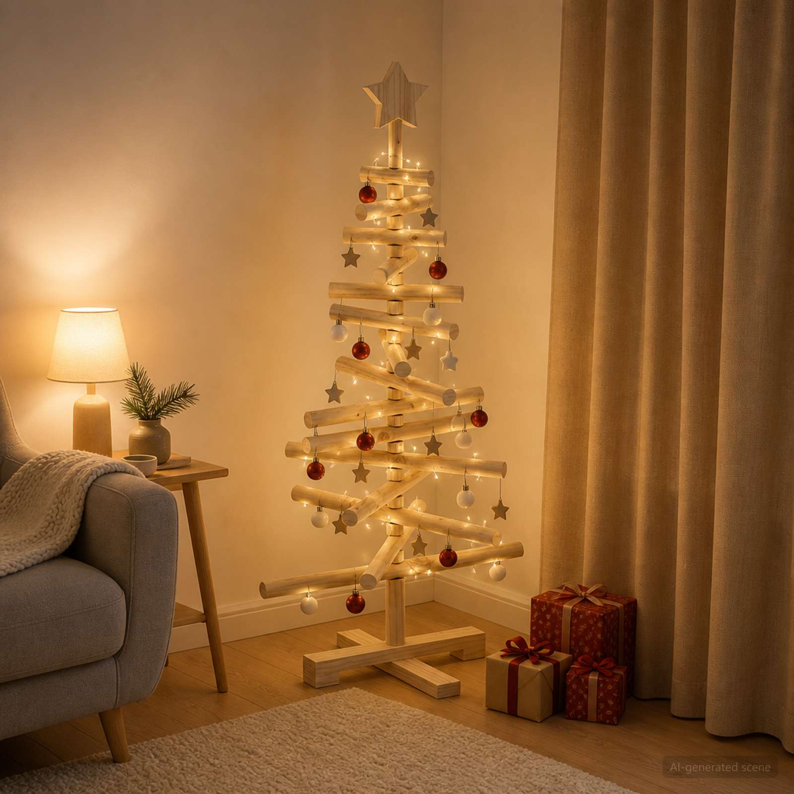 Leseno božično drevo KOTKA 90 cm Trdna borovina Naravna