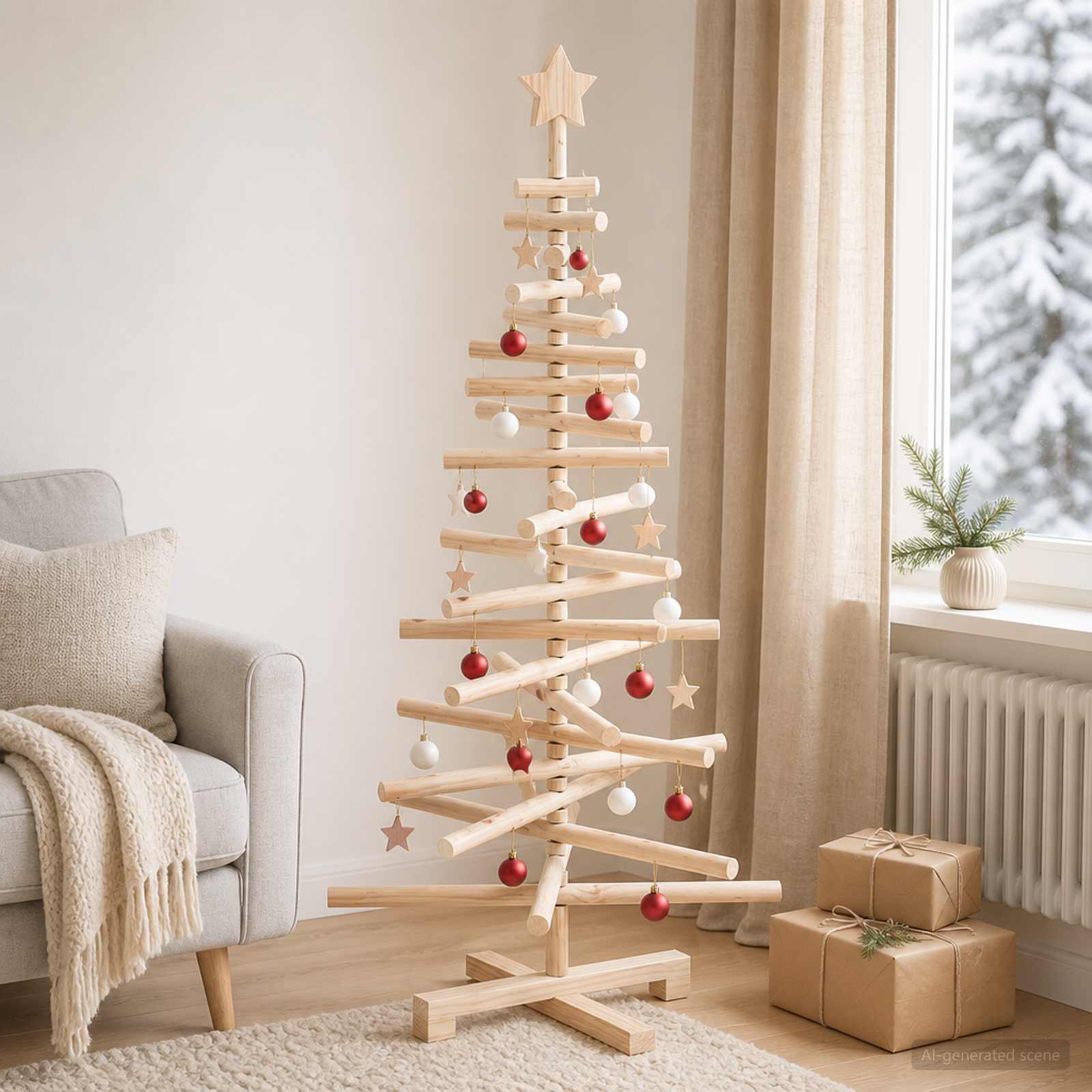 Leseno božično drevo KOTKA 120 cm Trdna borovina Naravna