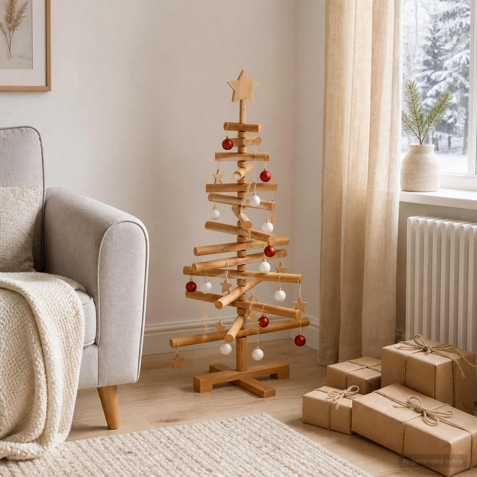 Leseno božično drevo KOTKA 90 cm Trdna borovina Rjava obdelava