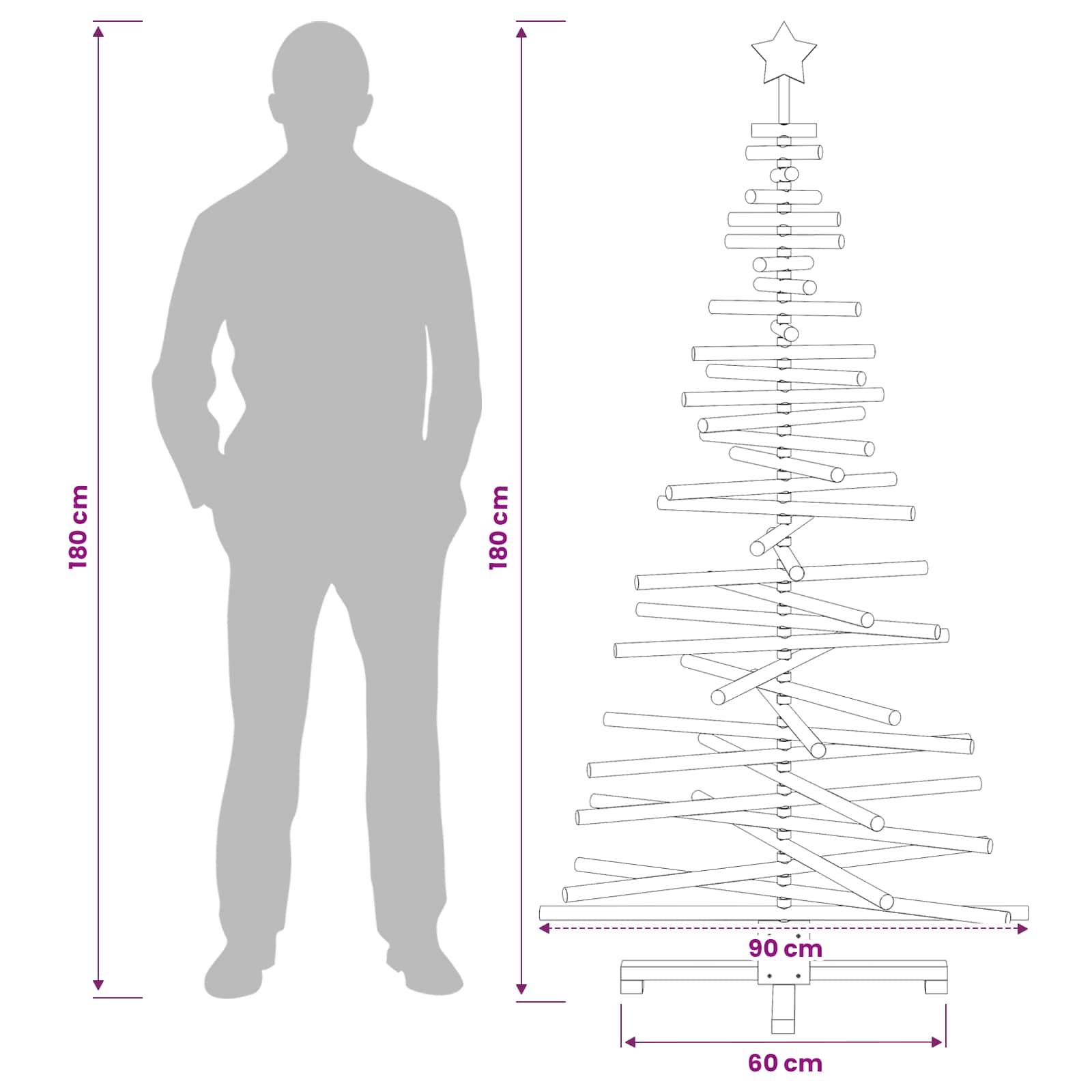 Leseno božično drevo KOTKA 180 cm Trdna borovina Rjava obdelava