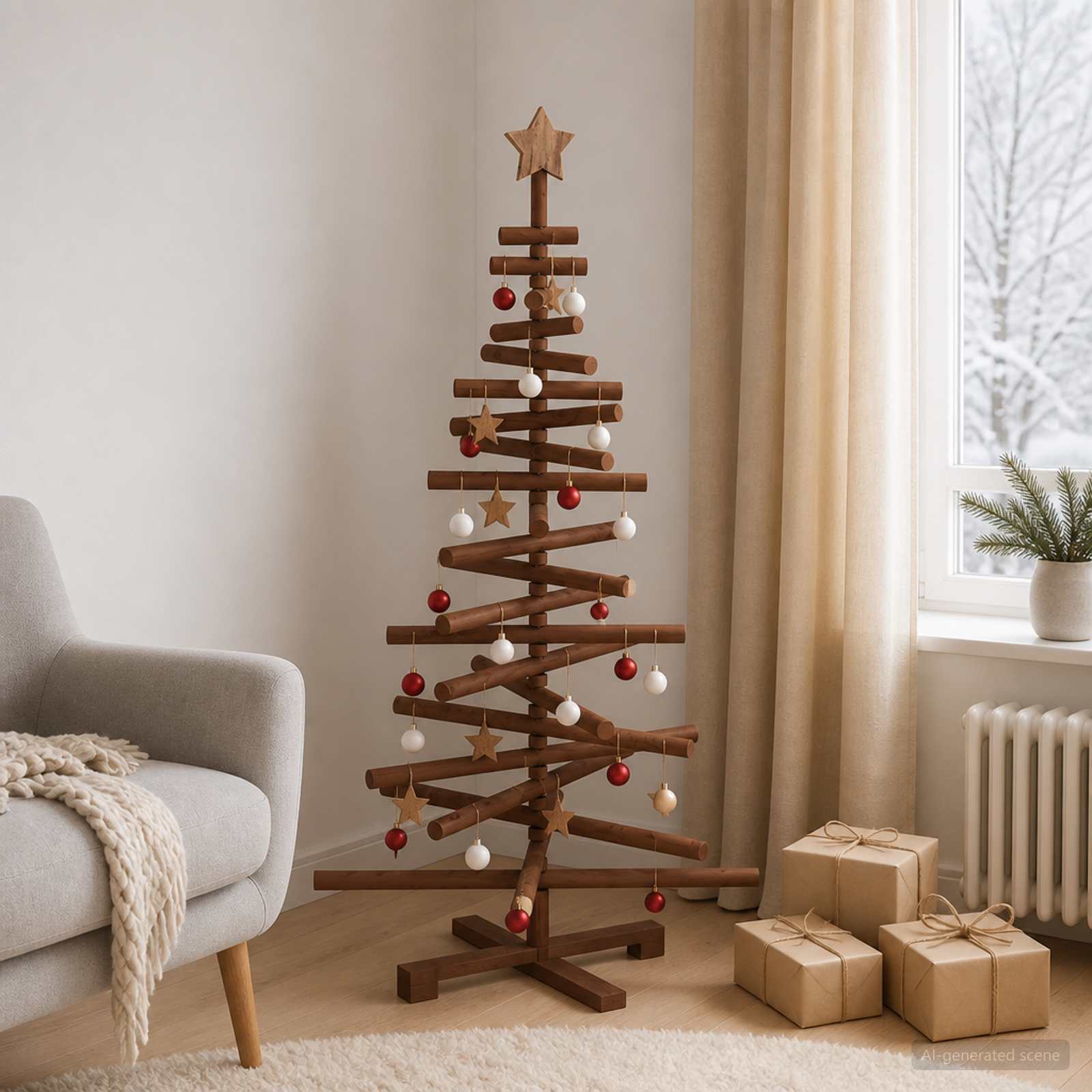 vidaXL Træ juletræ KOTKA 120 cm Massivt fyrretræ Mørkebrun Finish