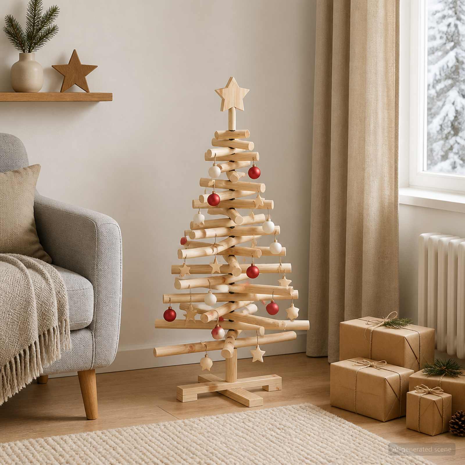 Leseno božično drevo KOTKA 90 cm Trdna borovina Naravna