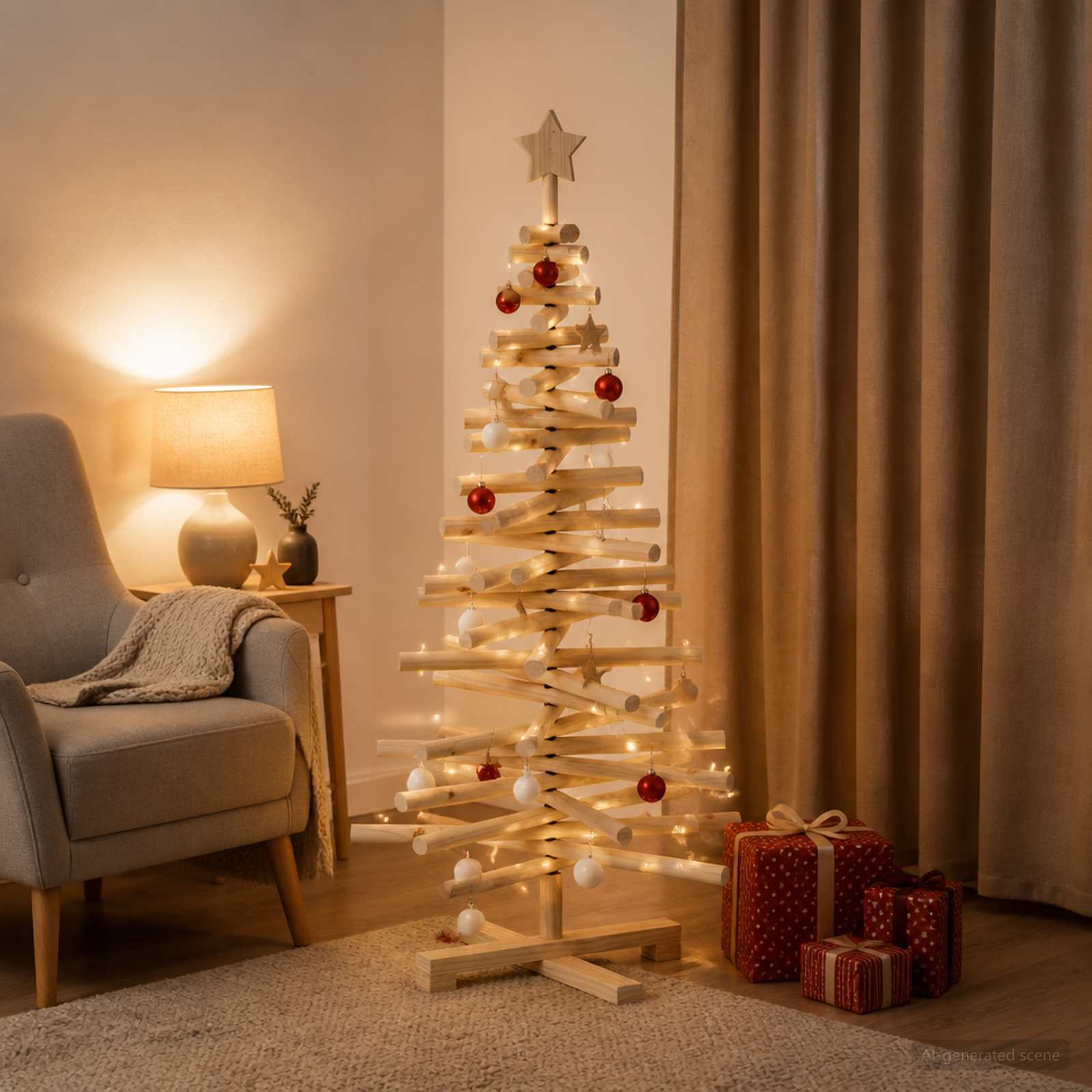 vidaXL Træ juletræ KOTKA 120 cm Massivt fyrretræ Naturlig