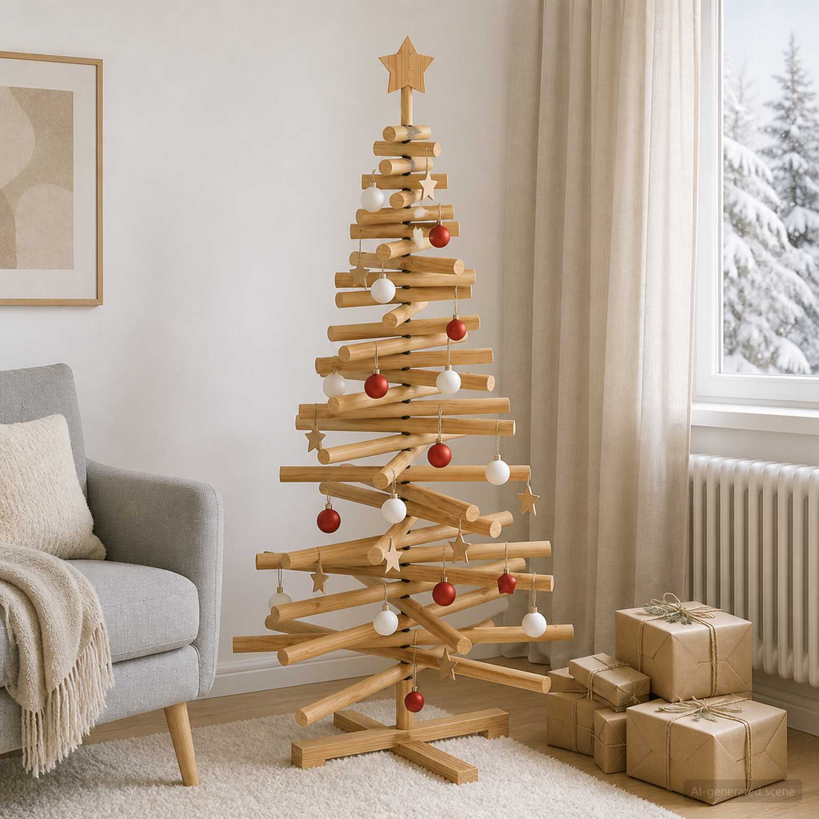 Leseno božično drevo KOTKA 120 cm Trdna borovina Rjava obdelava