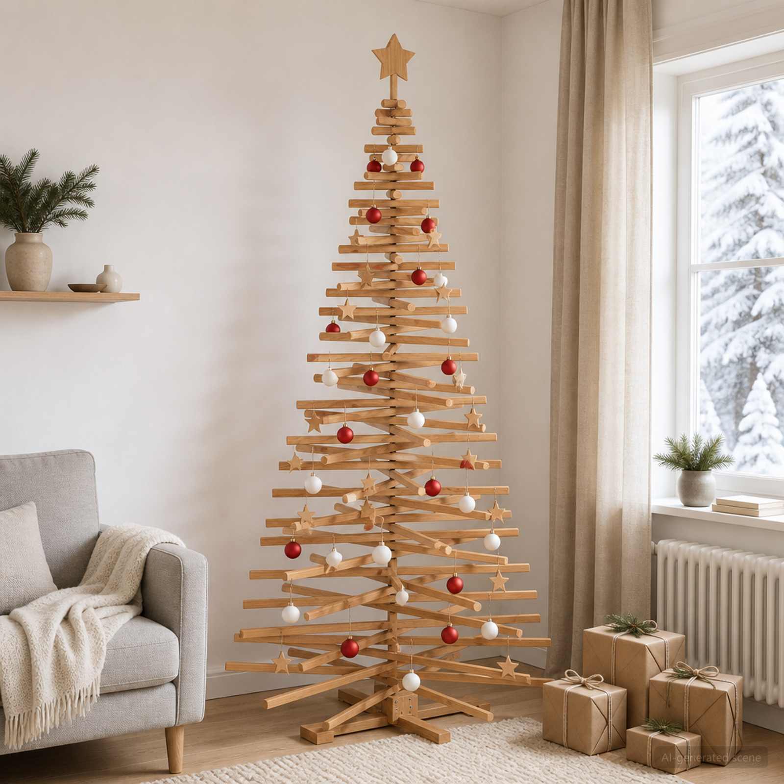 Leseno božično drevo KOTKA 210 cm Trdna borovina Rjava obdelava