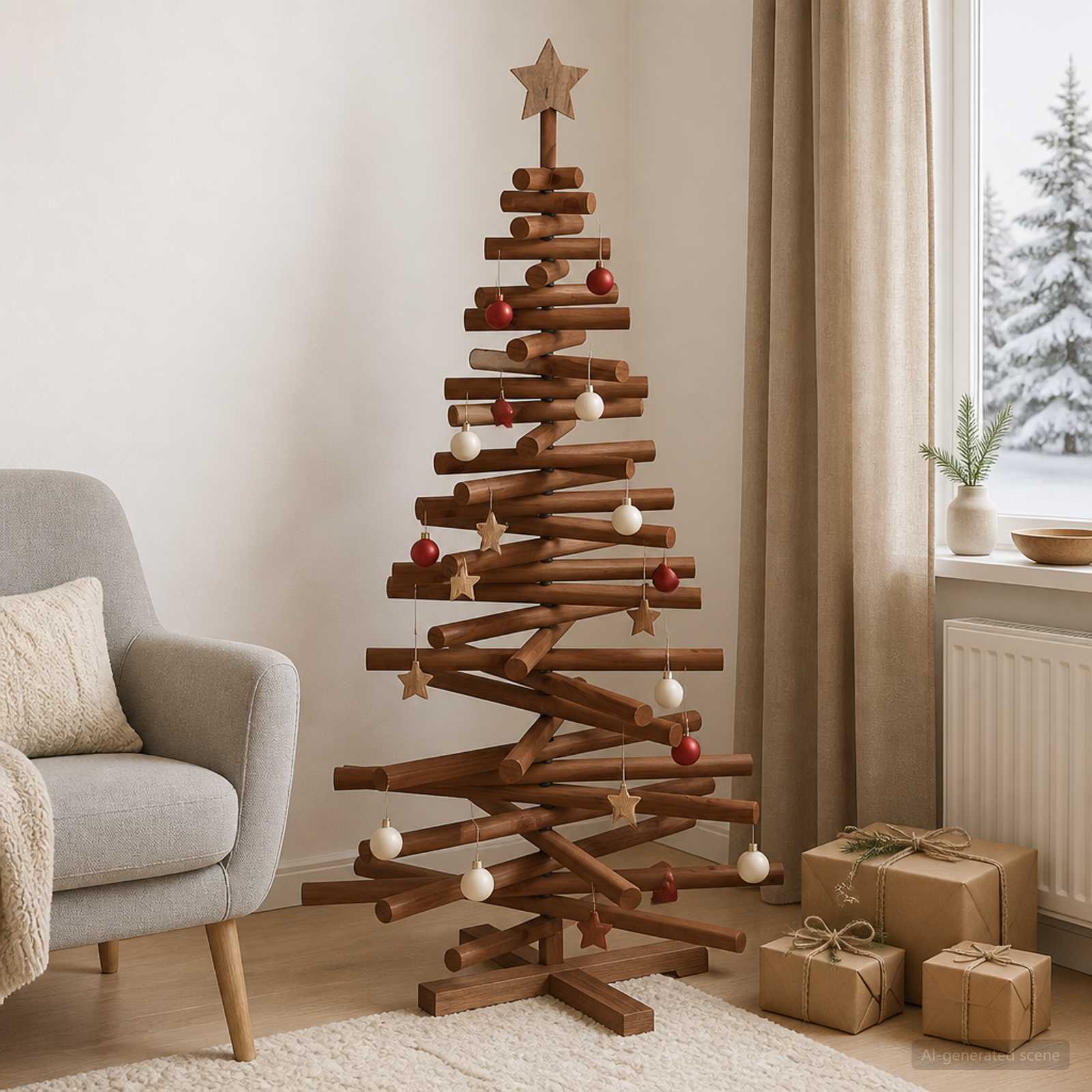 vidaXL Træ juletræ KOTKA 120 cm Massivt fyrretræ Mørkebrun Finish