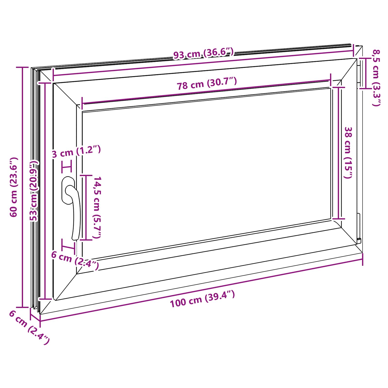 Okno za klet RISOR 100 x 60 cm PVC in steklo Bela - slika 12