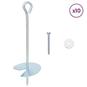 Zemní kotva 10 pcs Stříbrná Ø10 x 30 cm Pozinkovaný kov - obrázek 3
