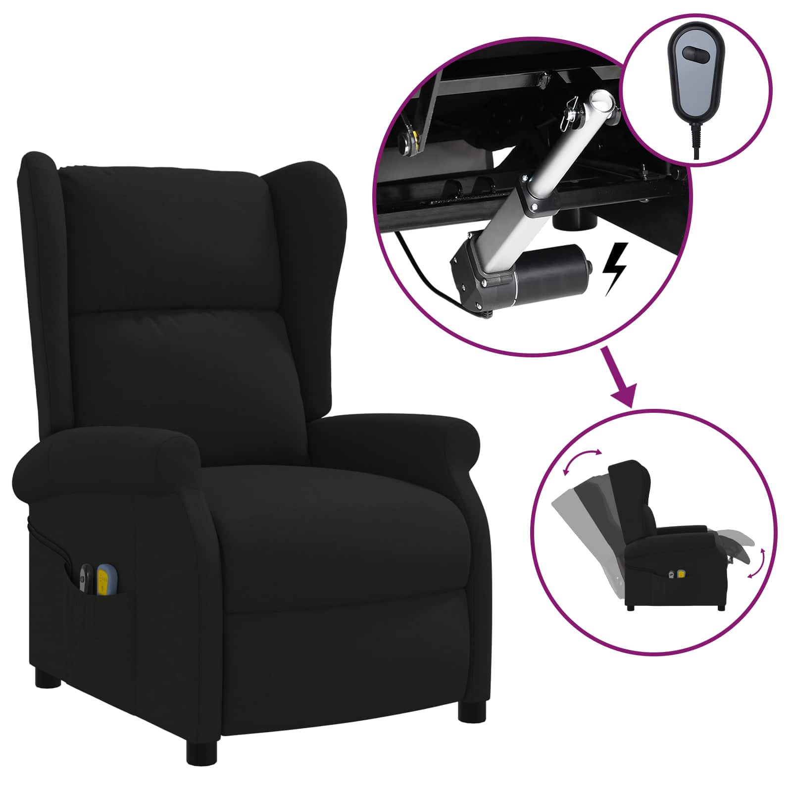 vidaXL Wing Back elektrischer Massagesessel Schwarz Stoff – Bild 9