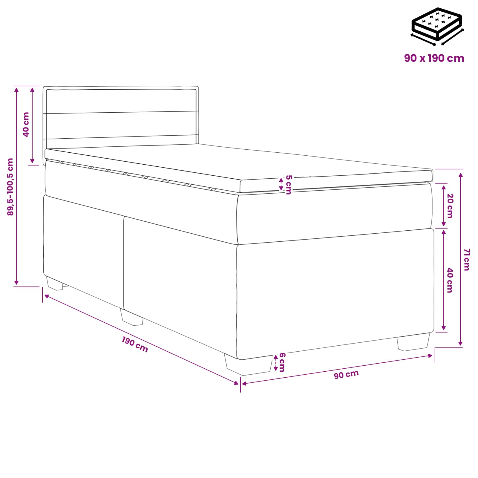 Postelja boxspring z vzmetnico Temno rjava 90 x 190 cm Blago