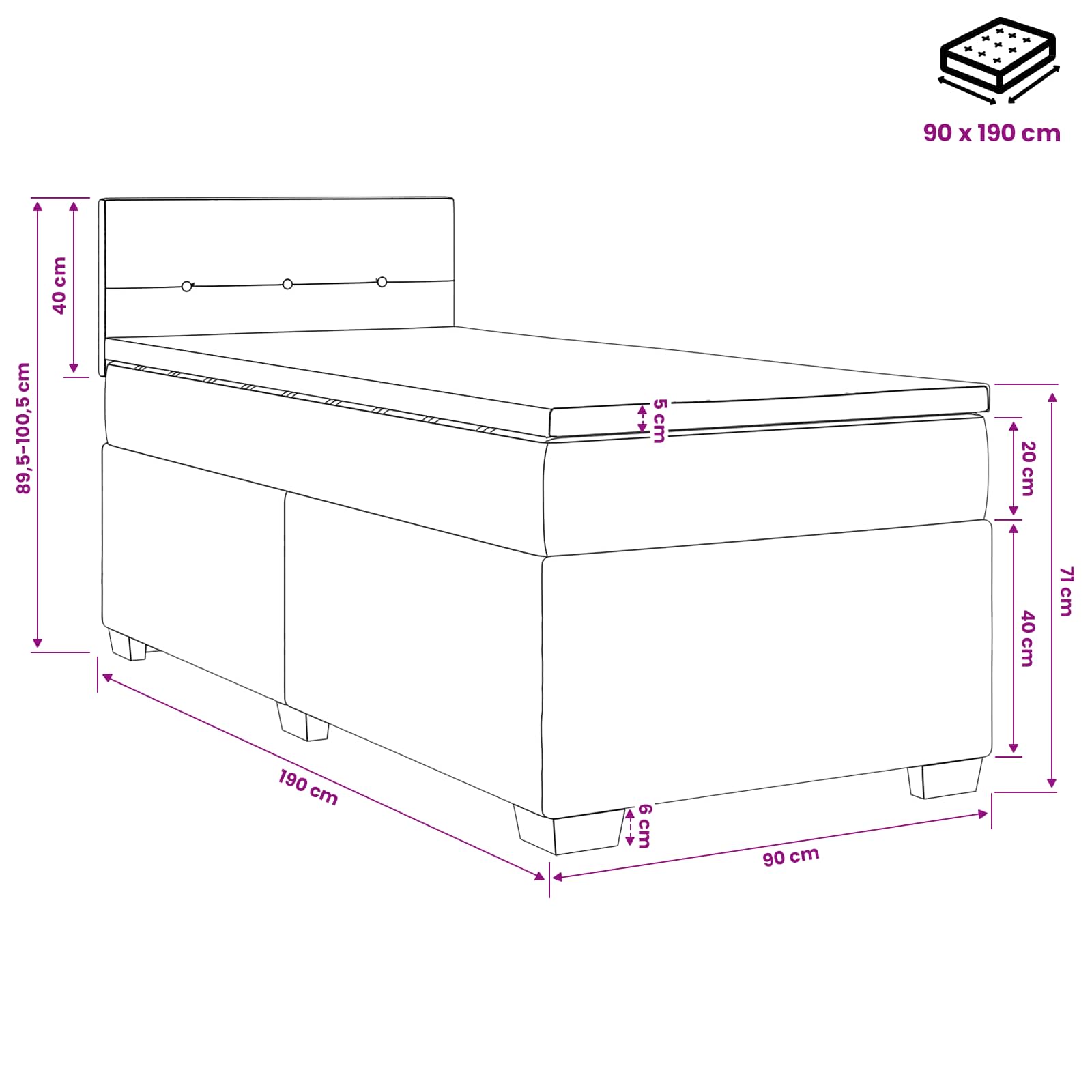 Postelja boxspring z vzmetnico Temno rjava 90 x 190 cm Blago