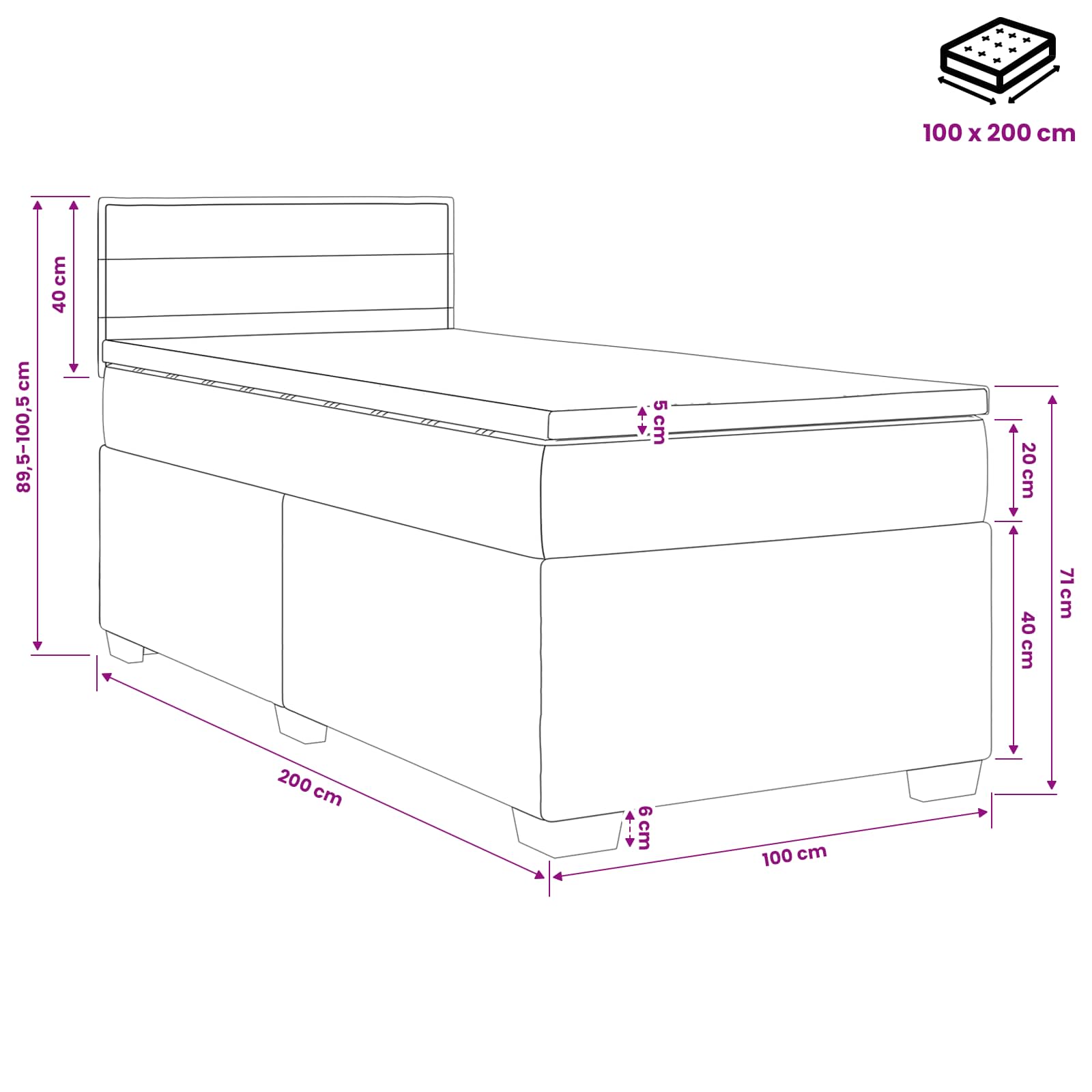 Postelja boxspring z vzmetnico Temno siva 100 x 200 cm Blago