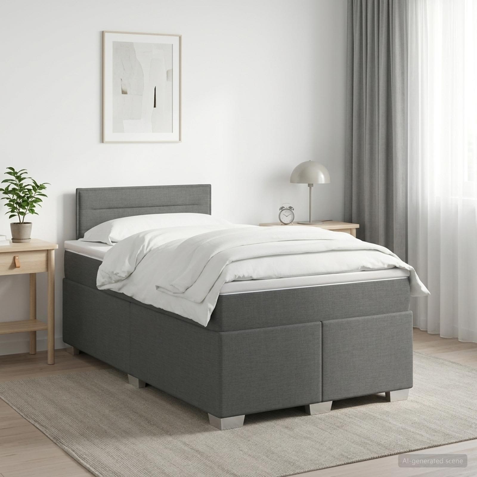 Postelja boxspring z vzmetnico Temno siva 120 x 200 cm Blago