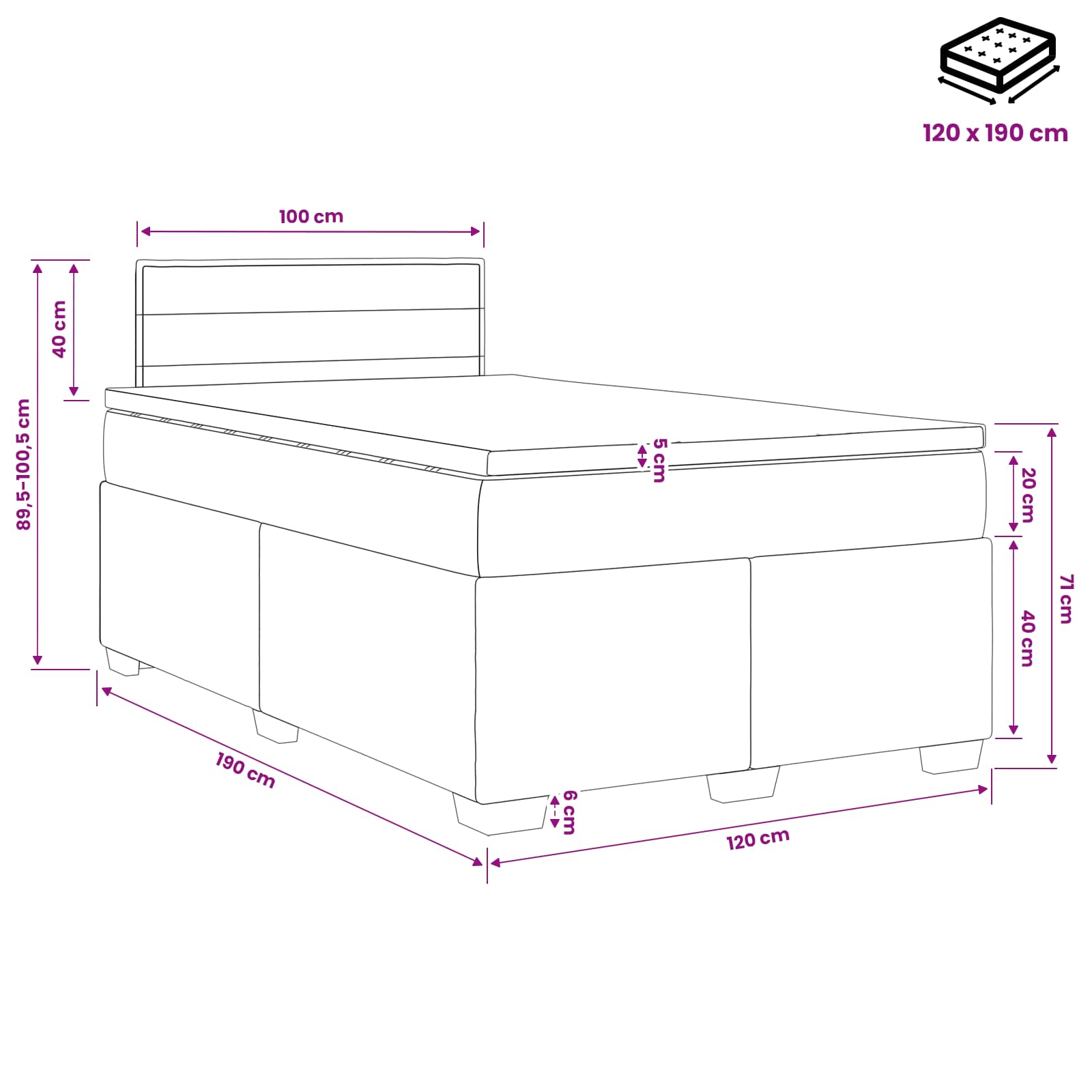 Postelja boxspring z vzmetnico Temno siva 120 x 190 cm Blago