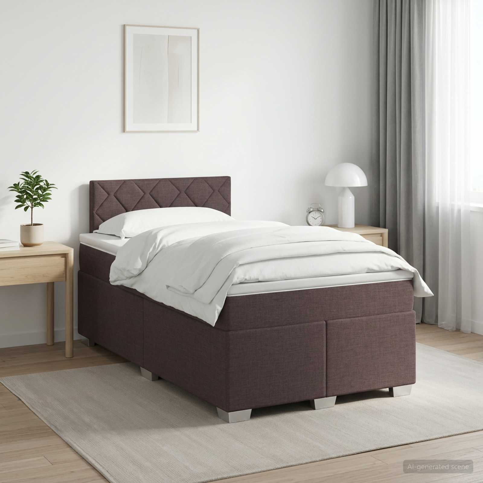 Континентално легло с матрак Тъмен кафяв 120 x 190 cm Текстил