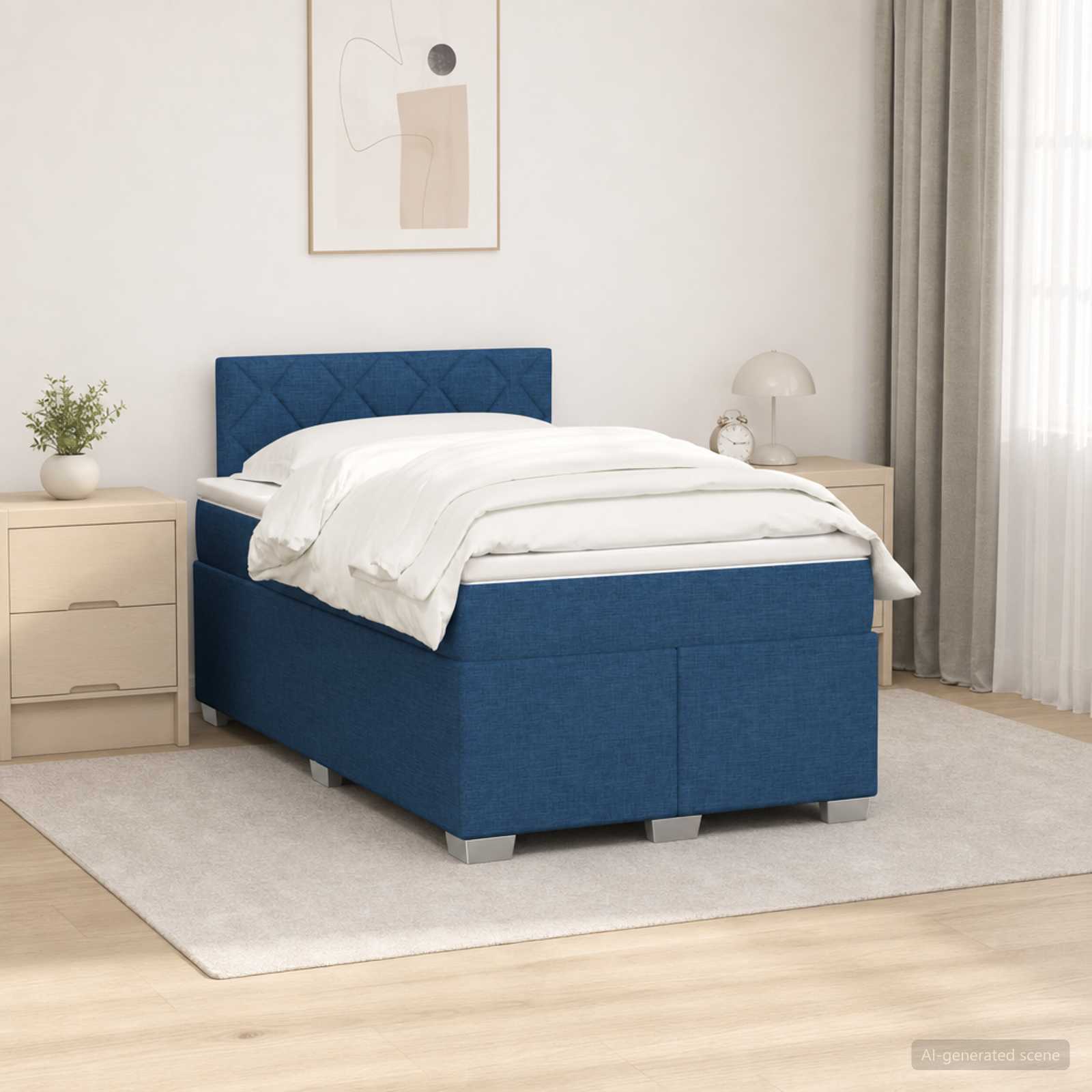 Континентално легло с матрак Синьо 120 x 190 cm Текстил