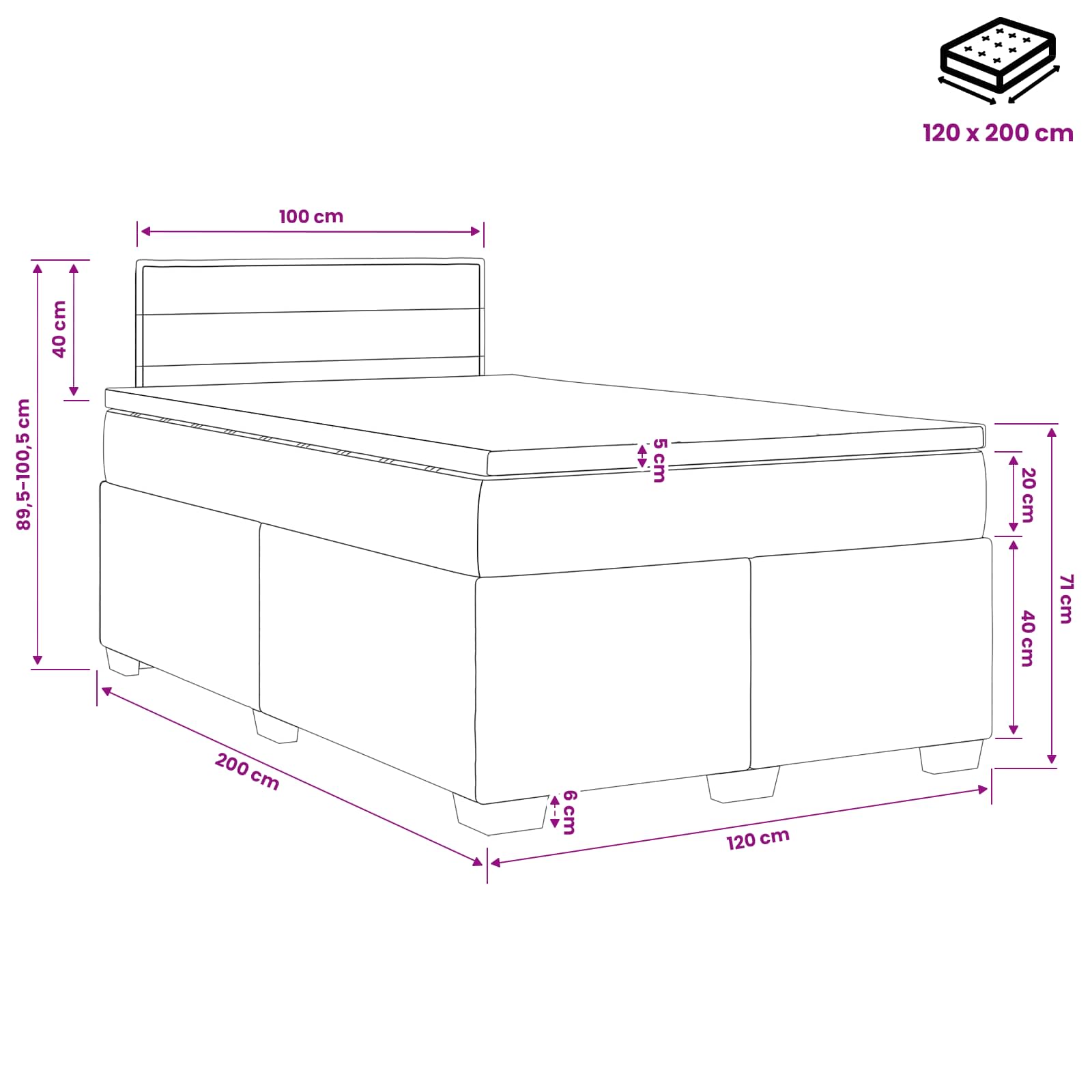 Postelja boxspring z vzmetnico Črna 120 x 200 cm Blago