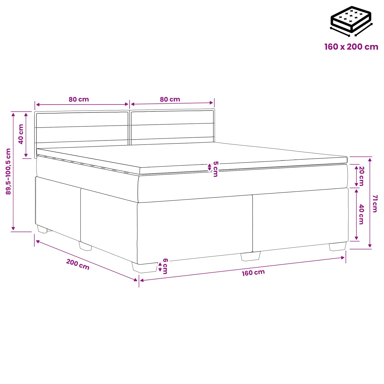 Postelja boxspring z vzmetnico Modra 160 x 200 cm Blago