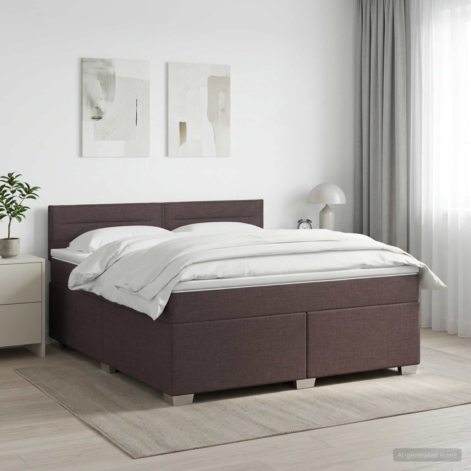 Boksmadras med topmadras og justerbar sengegavl 140 x 190 cm - mørk brun stofseng