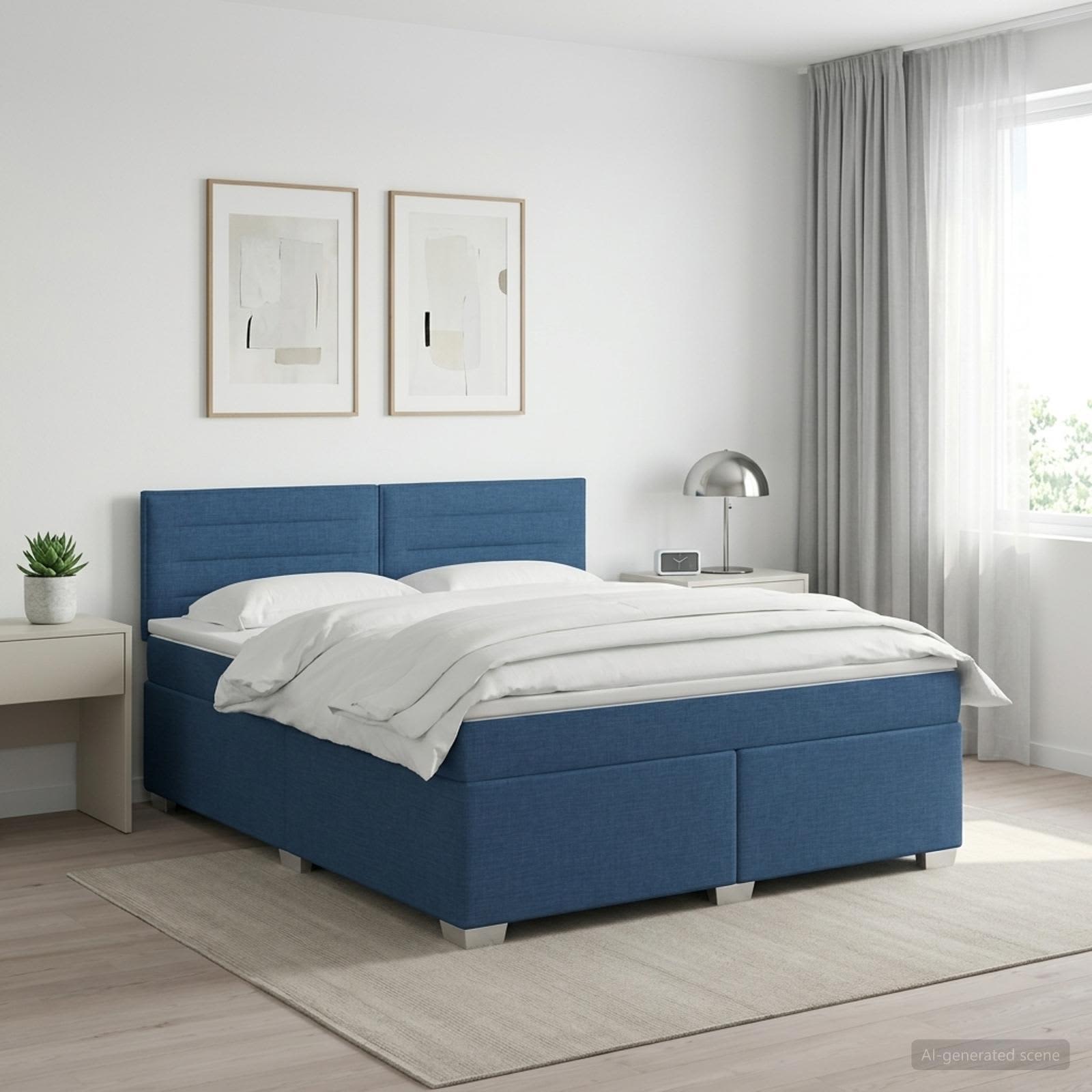 Континентално легло с матрак Синьо 140 x 190 cm Текстил