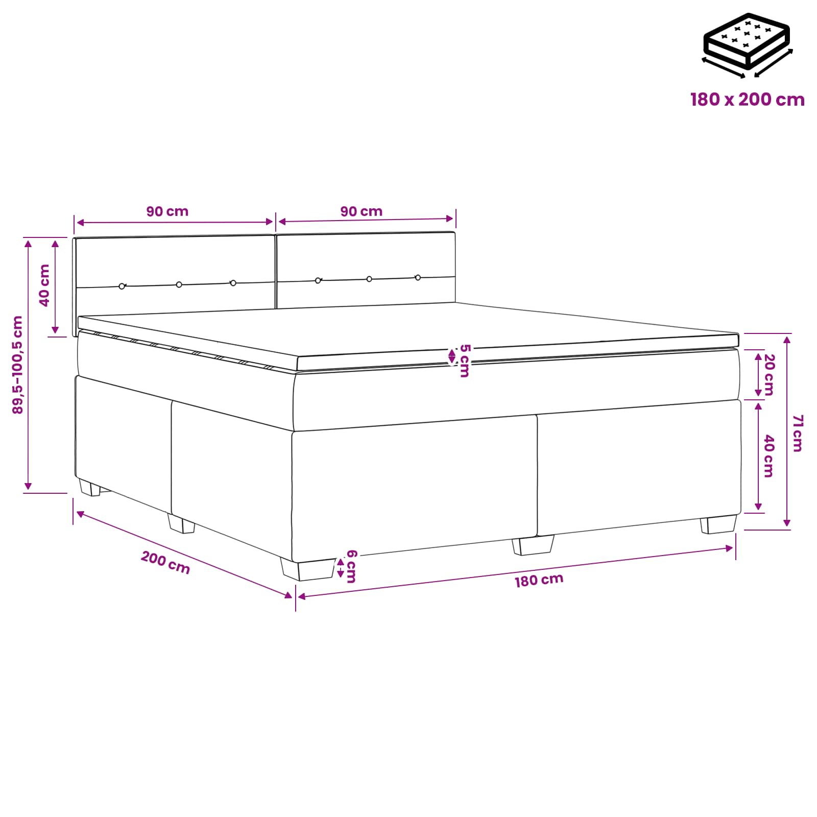 Postelja boxspring z vzmetnico Črna 180 x 200 cm Blago