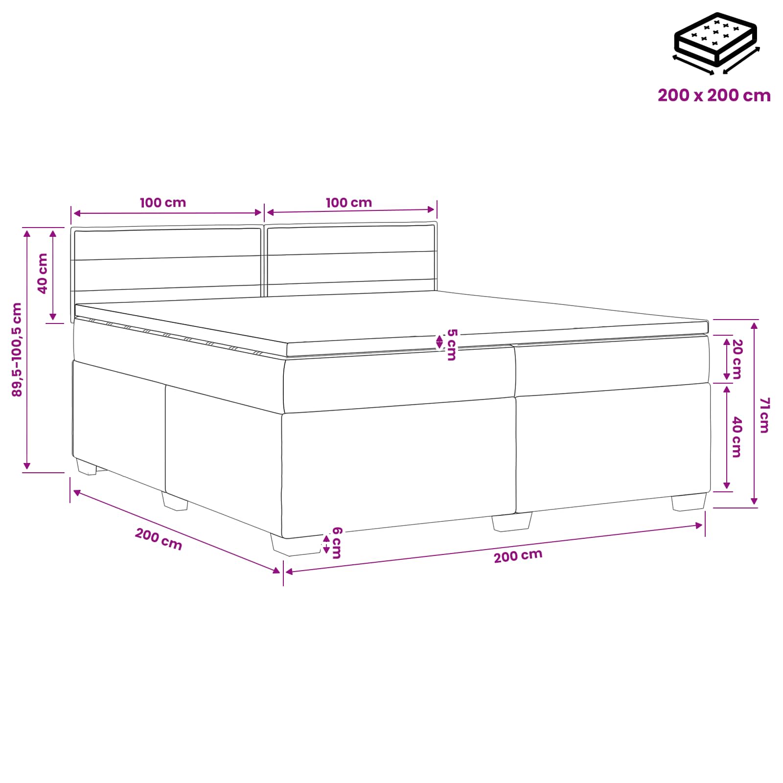 Postelja boxspring z vzmetnico Temno siva 200 x 200 cm Blago
