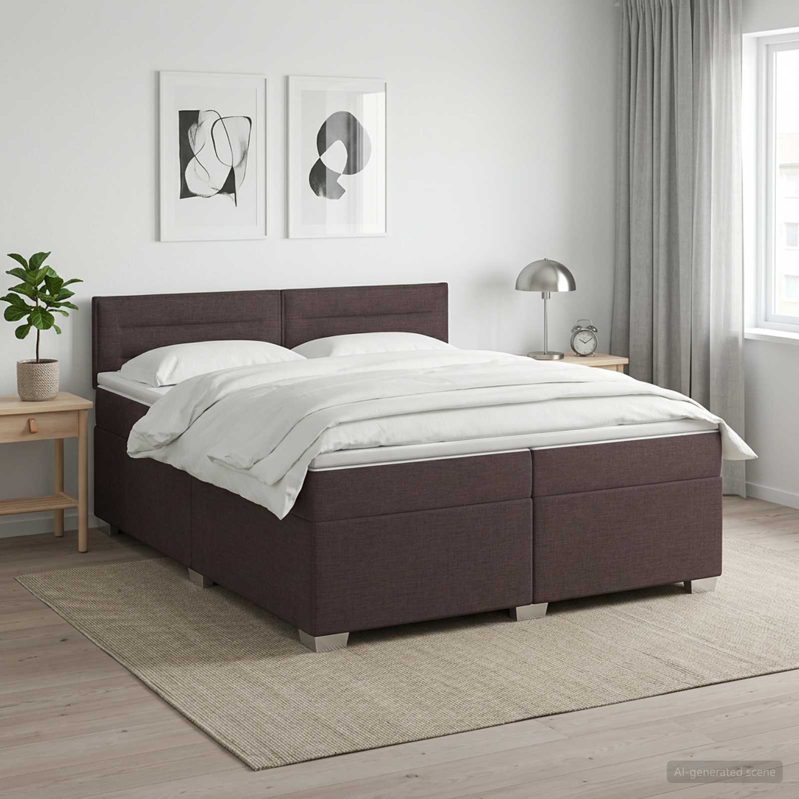 Континентално легло с матрак Тъмен кафяв 200 x 200 cm Текстил