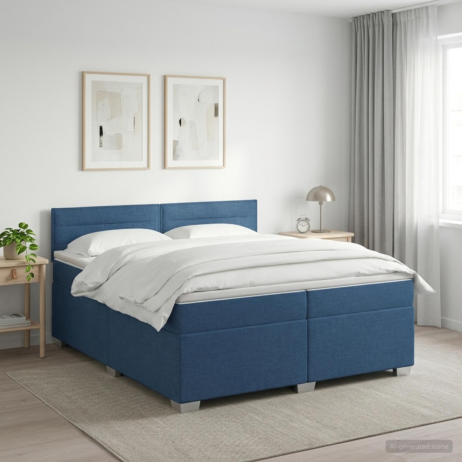 Postelja boxspring z vzmetnico Modra 200 x 200 cm Blago