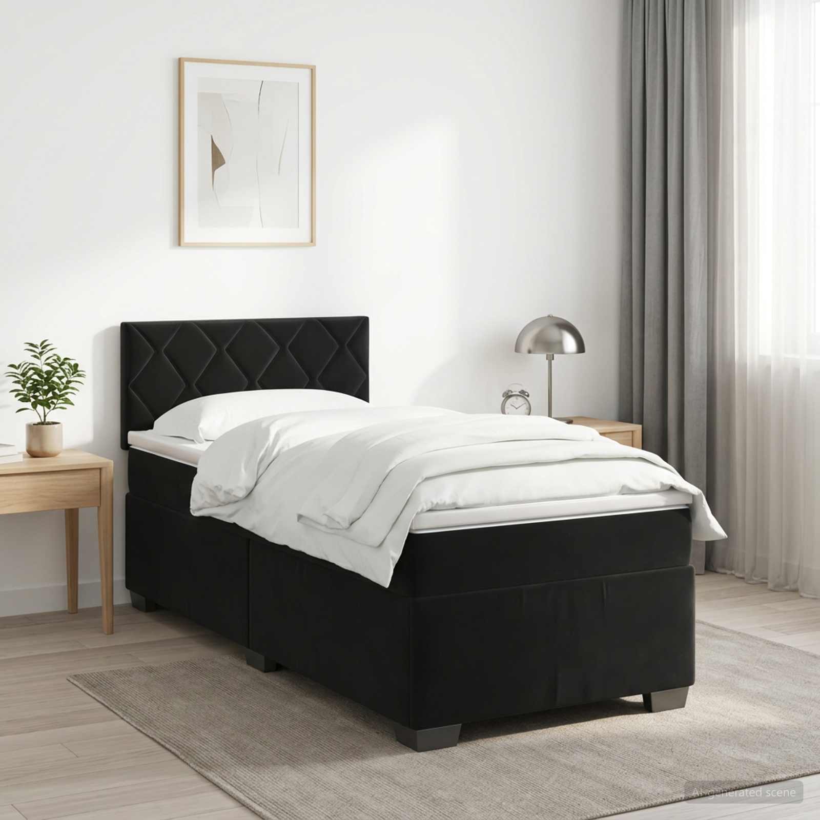 vidaXL Boxmadras med topmadras med hovedgærde Sort 90 x 200 cm Fløjl