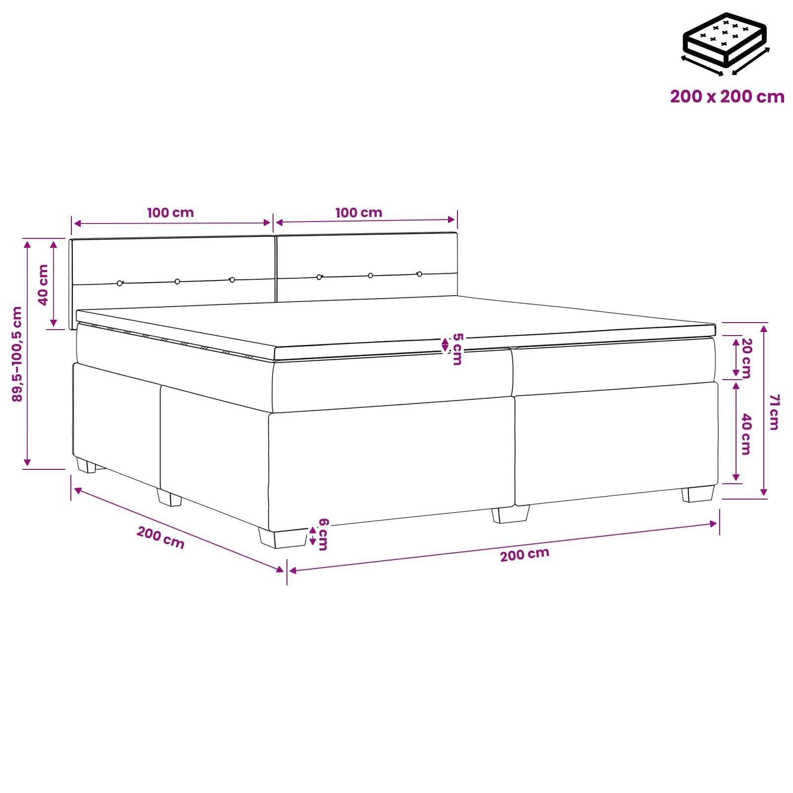 Postelja boxspring z vzmetnico Temno siva 200 x 200 cm Žamet