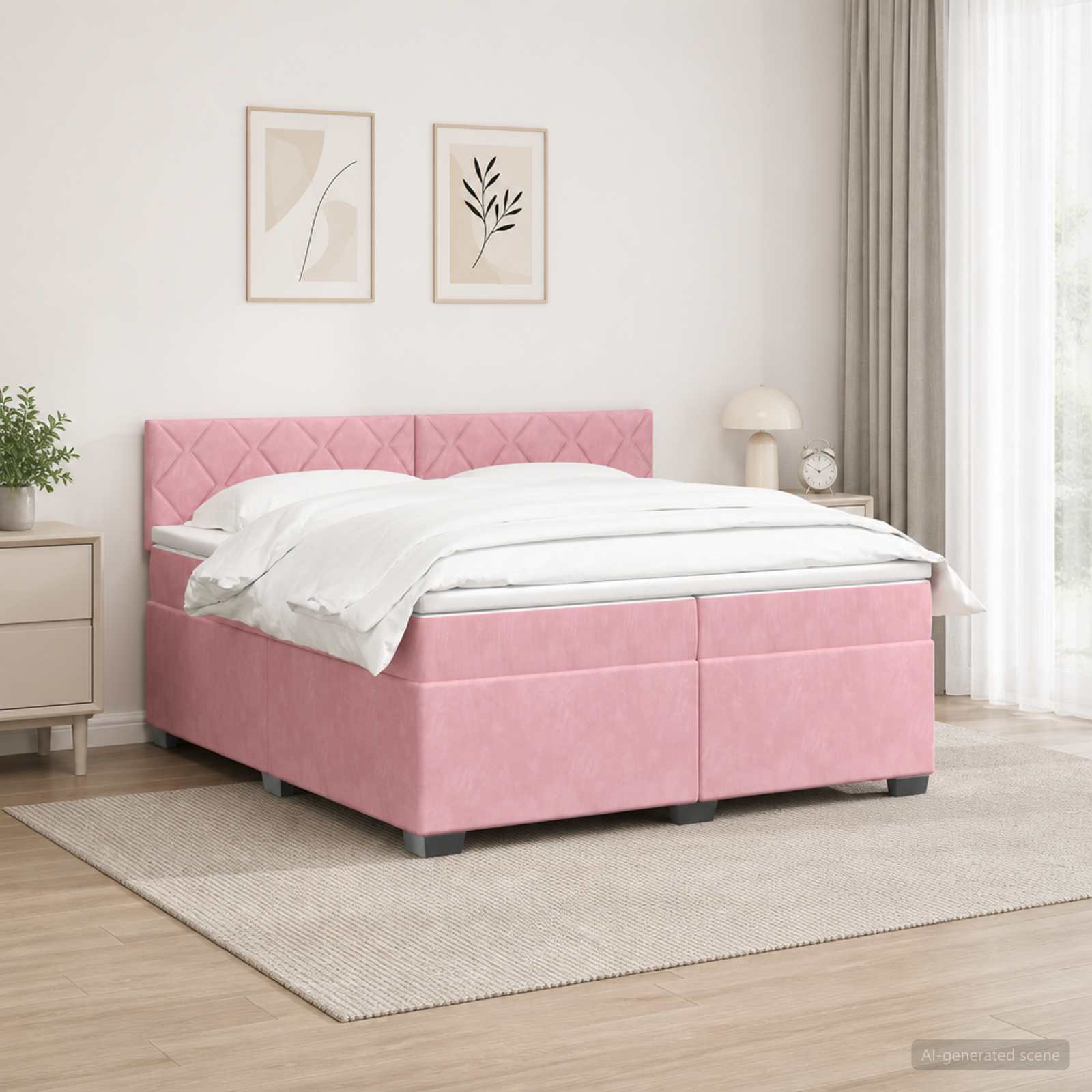 Континентално легло с матрак Розово 200 x 200 cm Кадифе