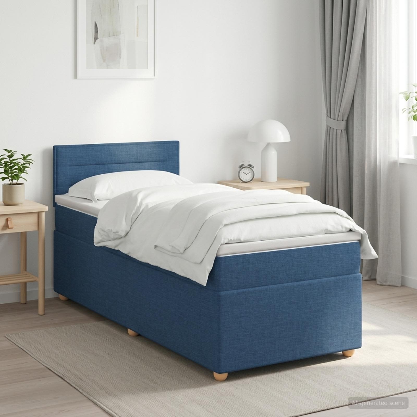 Континентално легло с матрак Синьо 90 x 190 cm Текстил